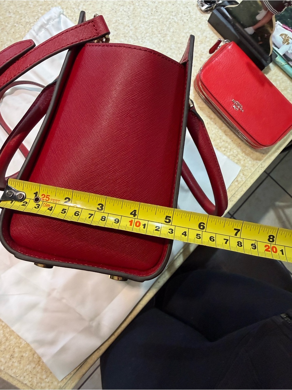 Michael Kors Cherry Red Saffiano Leather Satchel with Shoulder Strap - Picture 10 of 10